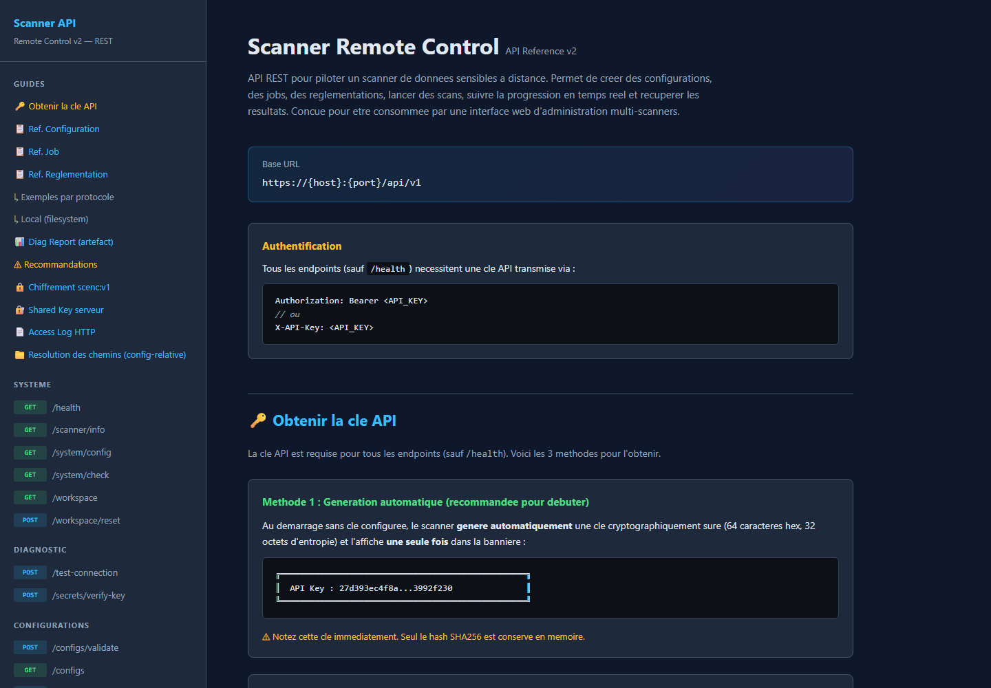 Documentation de référence de l'API REST du scanner, servie sur /api/docs